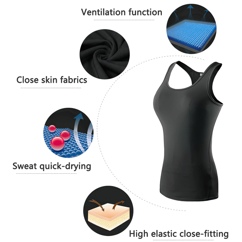 Black women's sports tank top with quick-drying, breathable, and high-elastic close-fitting features for yoga and gym workouts.